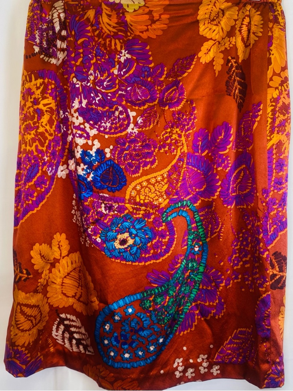 97% Mulberry Silk Paisley Floral Pencil Midi Skirt Small Lined